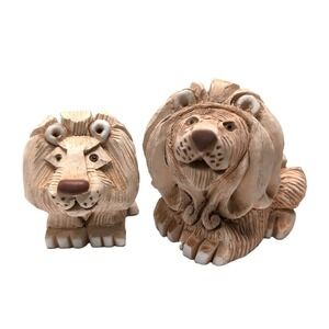 Vtg Artesania Rinconada 2 Lions #61 #017 Figurines Hand Carved Painted Handmade